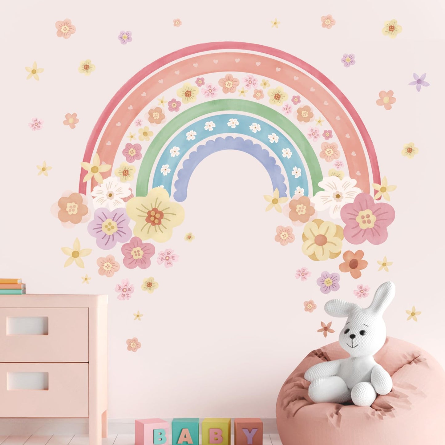 wondever Large Rainbow Wall Decals Colorful Boho Flower Peel and Stick Wall Art Stickers for Girls Bedroom Kids Room Baby Nursery