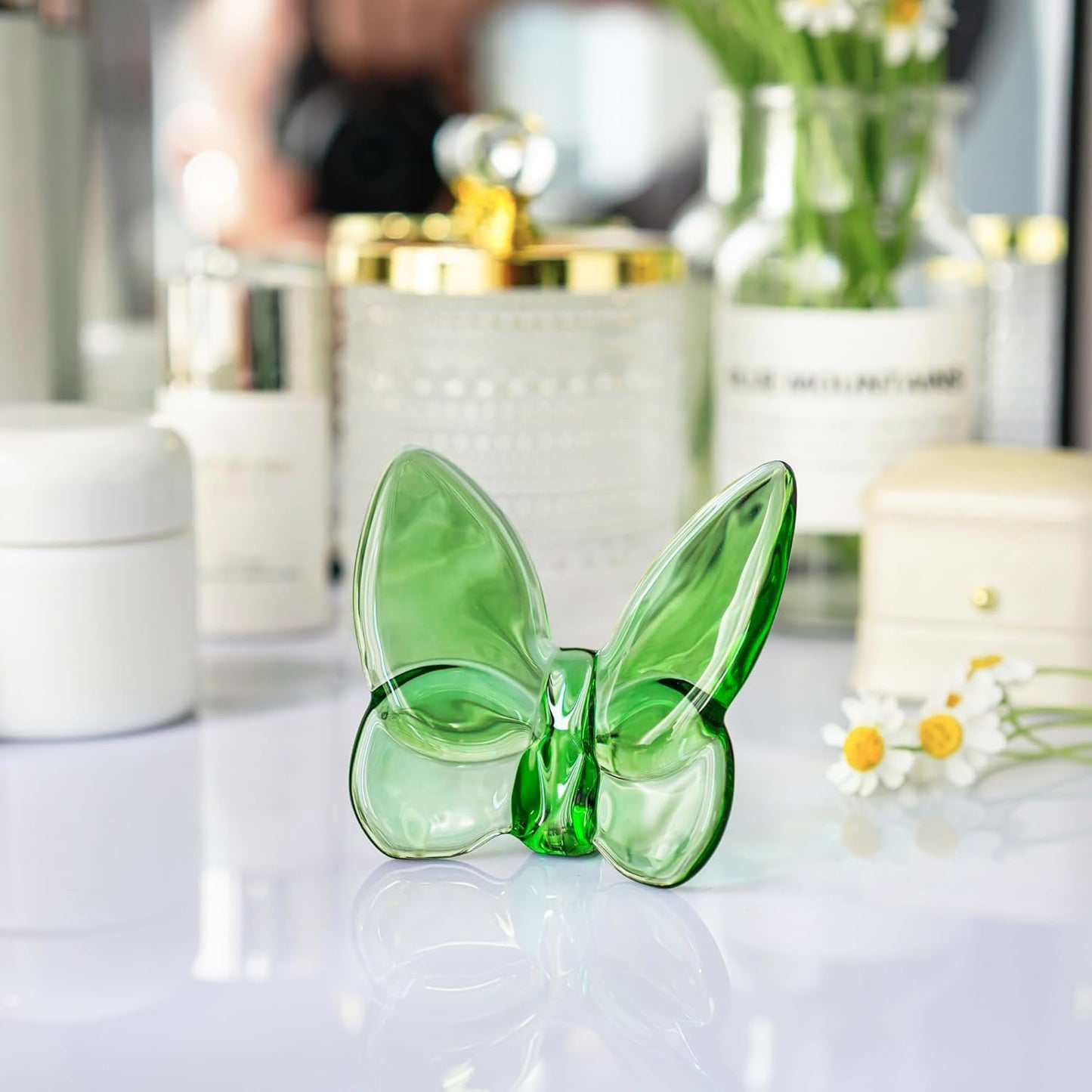 kanpura 3" Crystal Butterfly Figurine,Green Glass Butterfly Statue,Crystal Animal Collectible Figurine for Christmas Home Decor