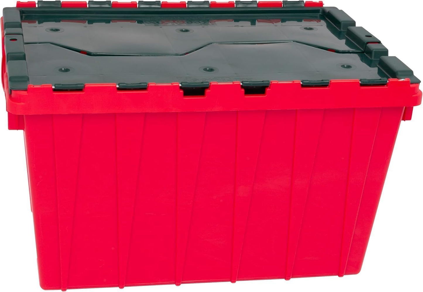 Akro-Mils KeepBox 12 Gallon Storage Container, Nesting and Stackable Plastic Storage Box with Lid Attached, Organizer Tote for Garages, Closets, and Moving, 21-1/2" x 15" x 12-1/2", Red/Green