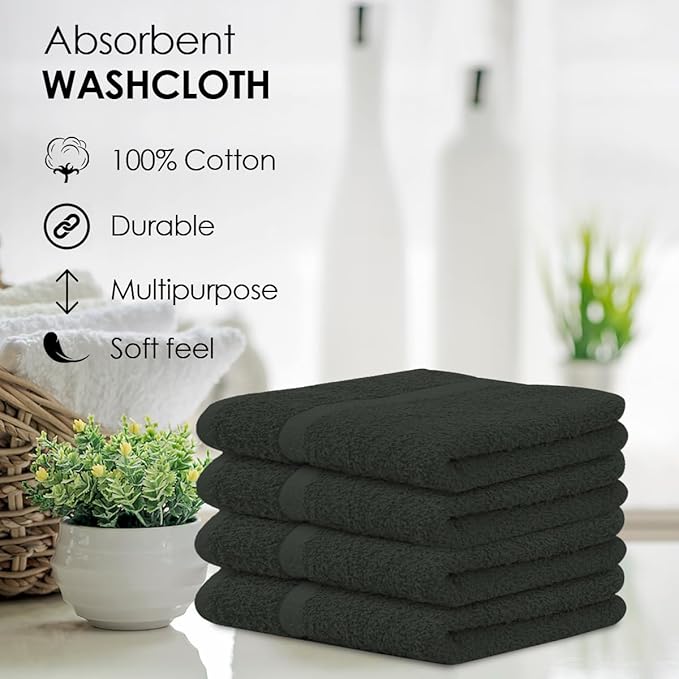Avalon Towels Cotton Washcloths 24-Pack – 12 x 12 Inch Grey Super Soft &
