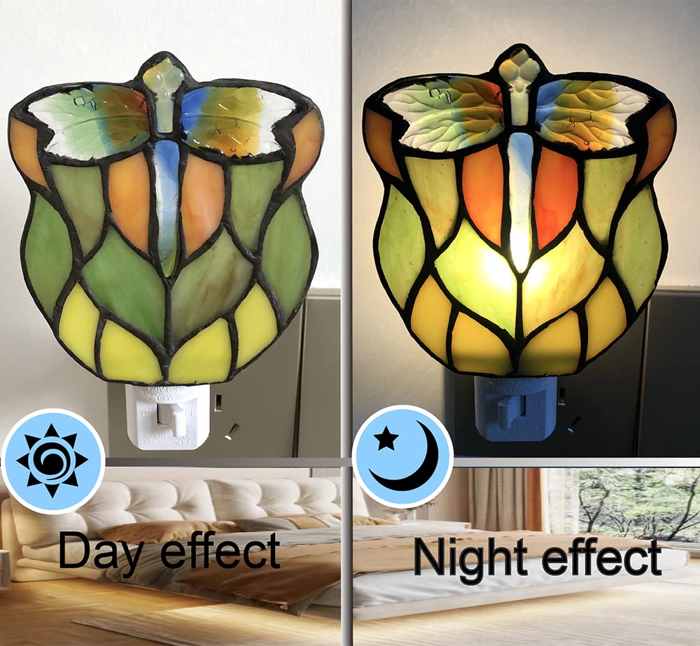 DUONAYU Stained Glass Dragonfly Night Light, Suitable for Bedroom, Corridor, Bathroom, Children's Room,This Would Make a Great Gift for a Birthday, Christmas, Anniversary.DYM9013
