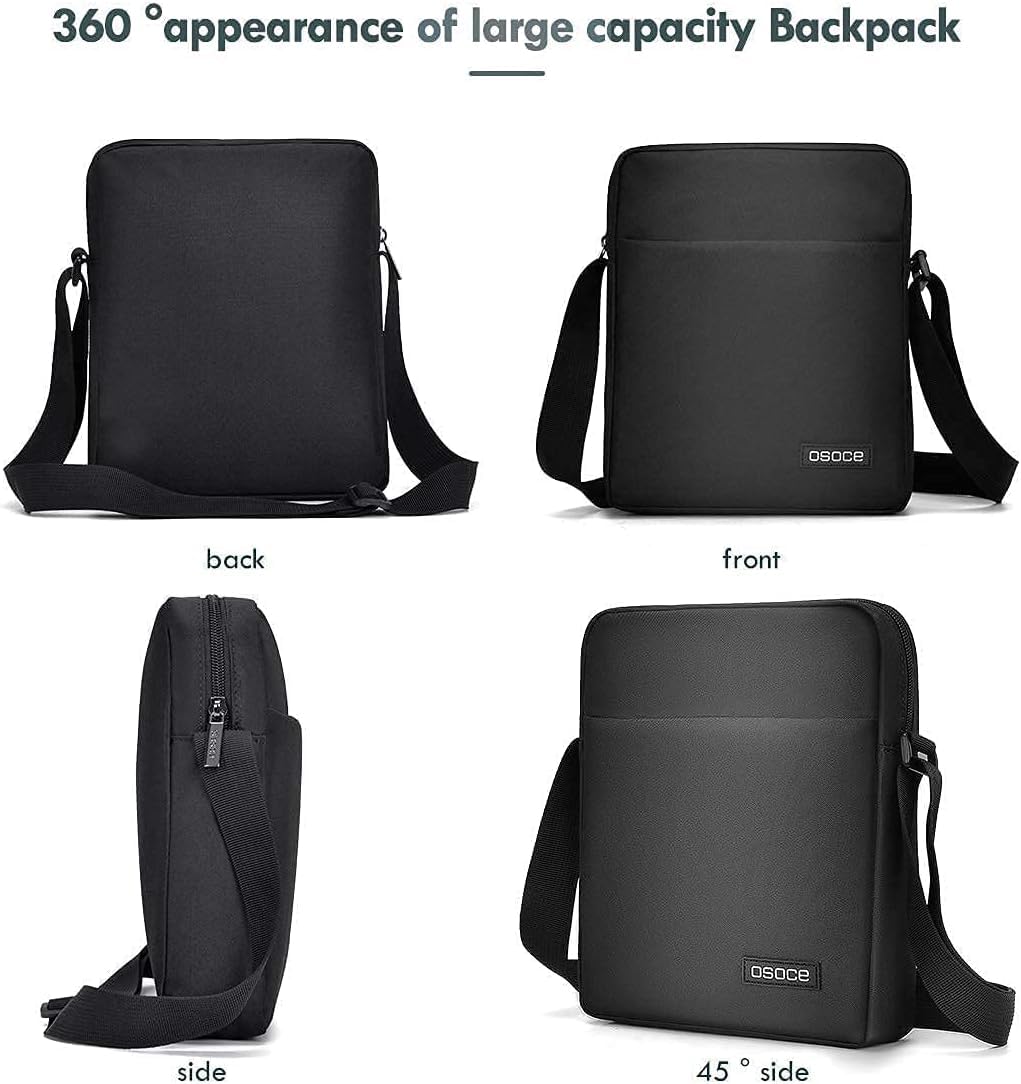 OSOCE Mens Shoulder Bag Messenger Man Bag Travel Business Crossbody Pack Chest Sling Bag Satchel Side Phone Bag Casual Handbag with Adjustable Strap for Men Working Daily Black