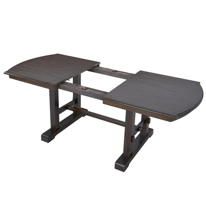 Ball & Cast 60"-78" Extendable Farmhouse Dining-Table for 6-8, Expandable Wooden Kitchen Table with 18" Removable Leaf, Large Retro H-Leg Dining Room Table for 4-8,Space Saving & Sturdy, Brown