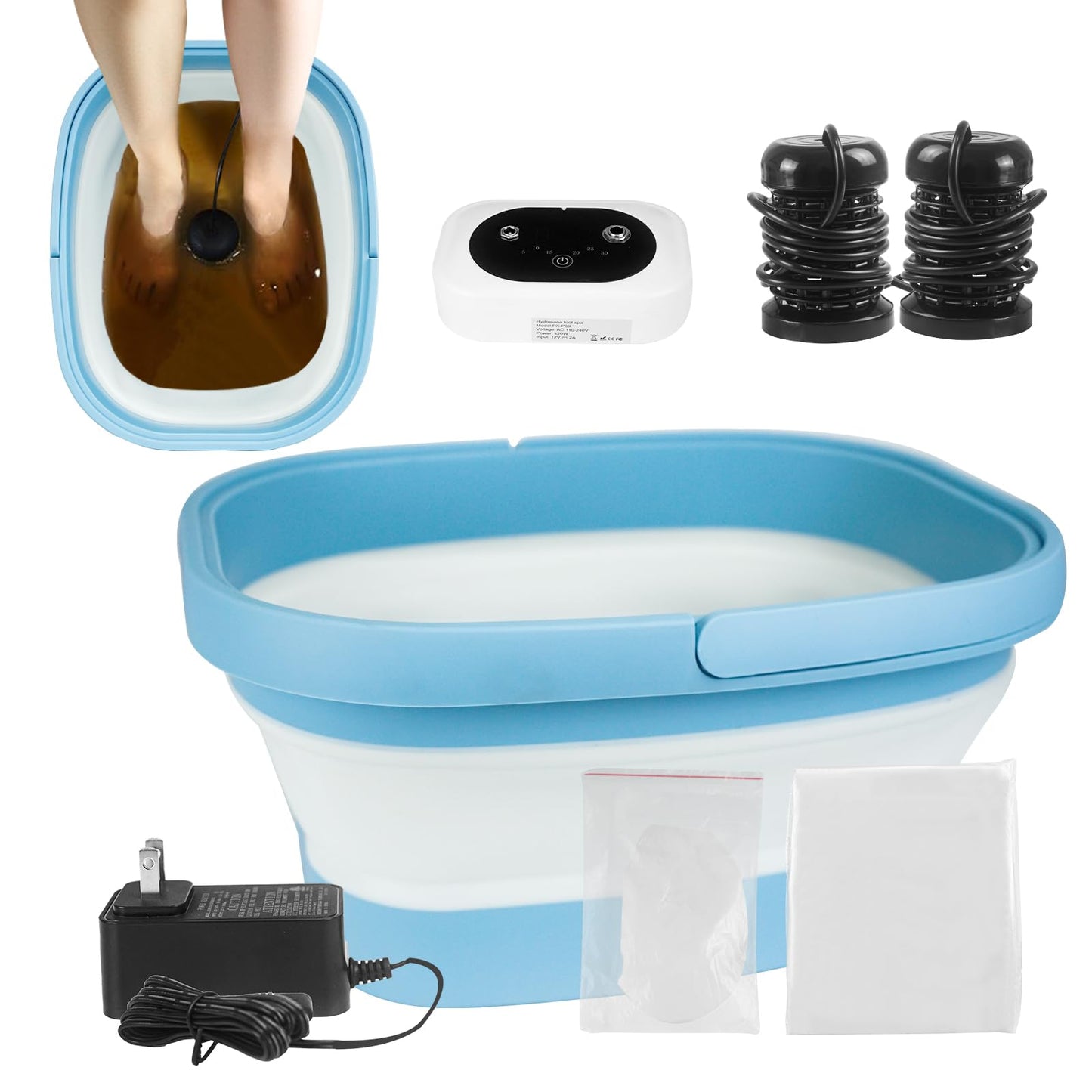 teepten Ionic Foot Bath Detox Machine, Ionic Foot Spa to Remove Toxins with 2 Arrays, 80 Disposable Foot Bath Liners, Detoxification Sea Salt, Folding Bathtub, Gift for Women & Men