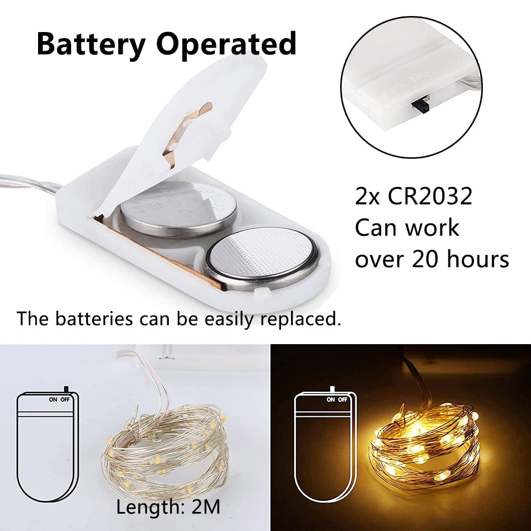 Rivokeer 12 Pack Fairy Lights Battery Operated String Lights，7FT 20LED Waterproof Silver Wire Christmas Lights Outdoor,Firefly Mini Lights for Bedroom Party Birthday Wedding Indoor Decorations.