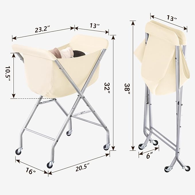 ELYKEN Laundry Cart with Wheels, 32”H Easy Rolling Laundry Hamper with