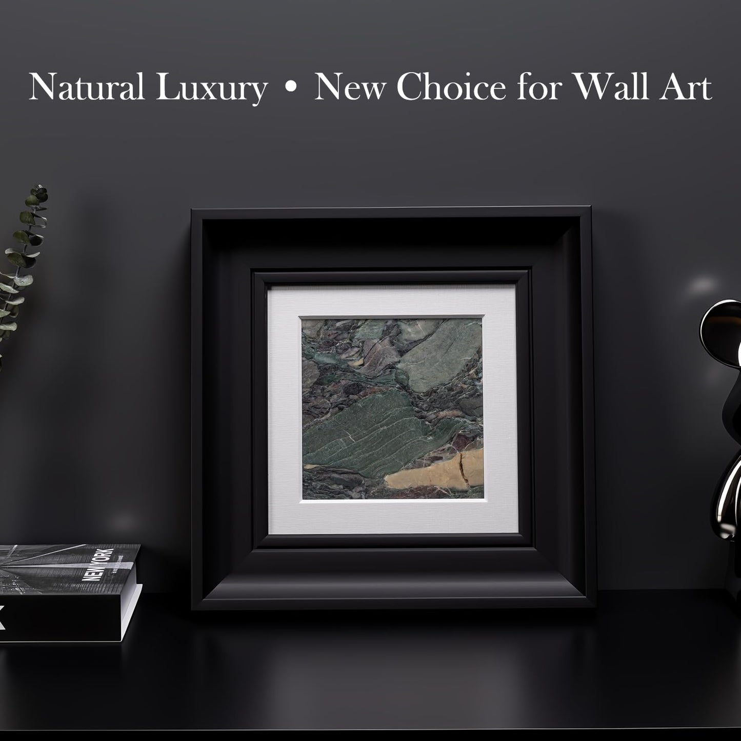 Natural Marble Decorative Wall Art Home Decor for Living Room Abstract Stone Painting Bedroom Aesthetic Office Farmhouse Fall Heavy Texture Picture Framed 14x14 inch Four Seasons Green