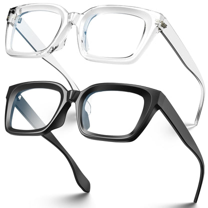 VISOONE 2 Pack Spring Hinge Blue Light Blocking Glasses Square with Anti Computer Glare for Gaming Women