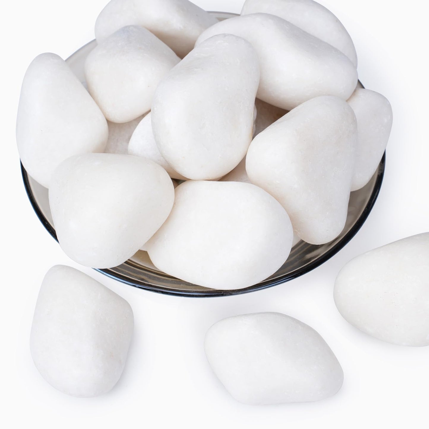 Pulovin 20 lbs White Rocks for Landscaping, 2-3 Inch Large White Rocks for Plants, Decorative Polished Stones for Garden, Walkways, Yard, Plants Pots, Vases, Crafts