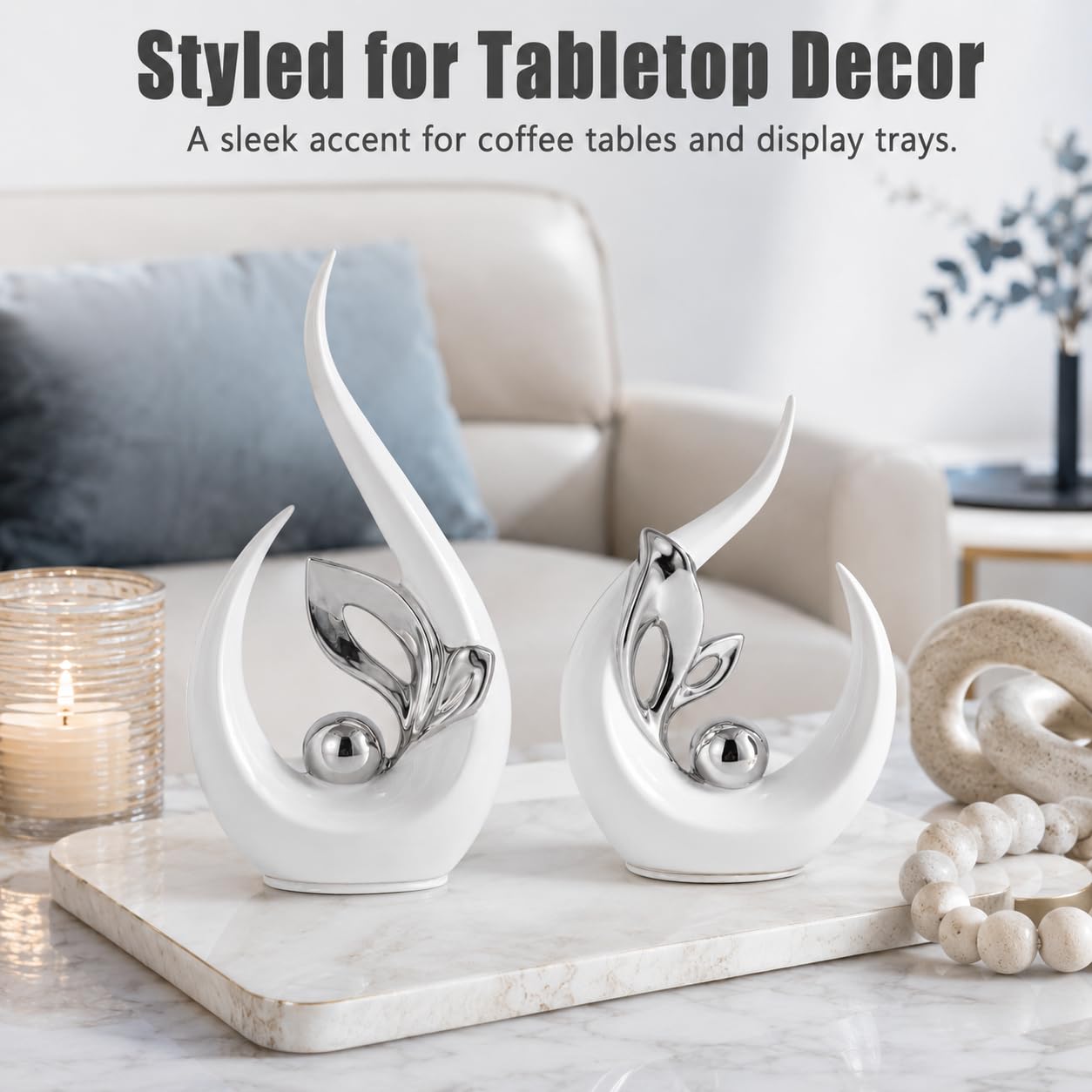 XMGZQ White and Silver Ceramic Statues for Home Décor Accents,Abstract Art Mid Century Modern Decor,Elegante Centerpiece Table Decorations,Sculpture for Entryway,Tv Stand,Mantel,Coffee Table