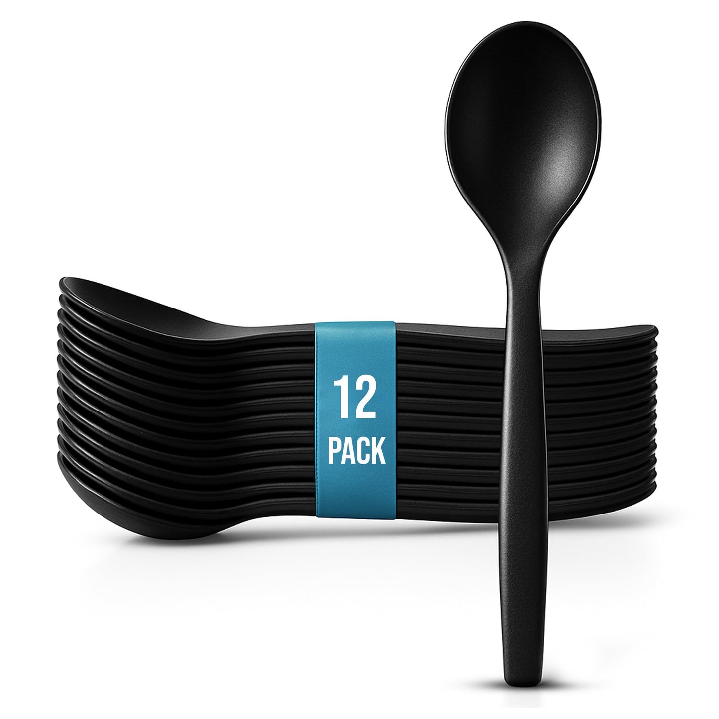 10" Black Plastic Serving Spoons for Buffet, Bulk 12 Count, Heavy Duty Disposable Spoon, Large Plastic Serving Utensils for Catering Supplies, Events, Party, Weddings & More - C&S Event Supply Co.