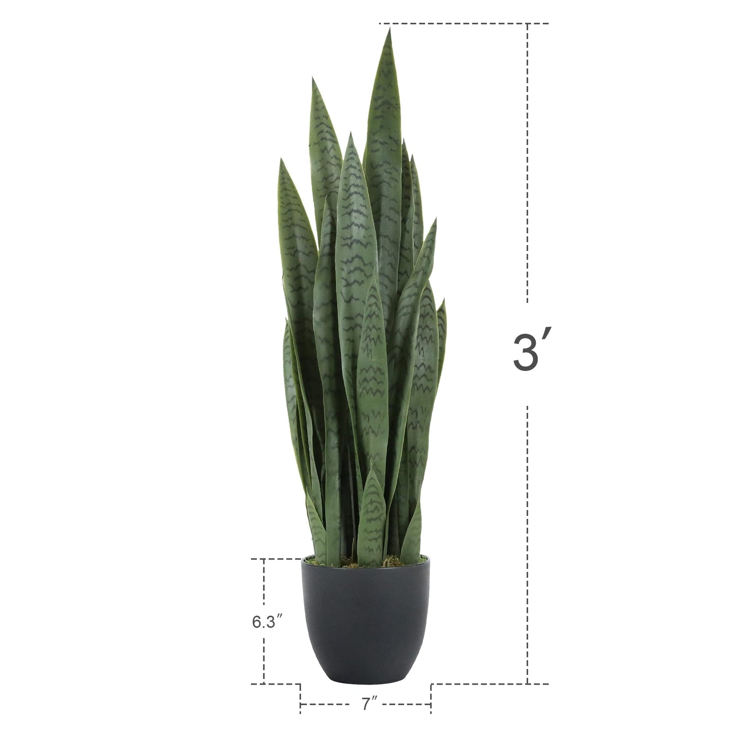 Worth Garden 3ft Artificial Snake Plant Fake Sansevieria Indoor Outdoor, 28 Thick Leaves Lifelike Faux Silk Plant, Home Decor Mother in Law Tongue Plant 35in, with Black pot & Dry Moss Included, Green