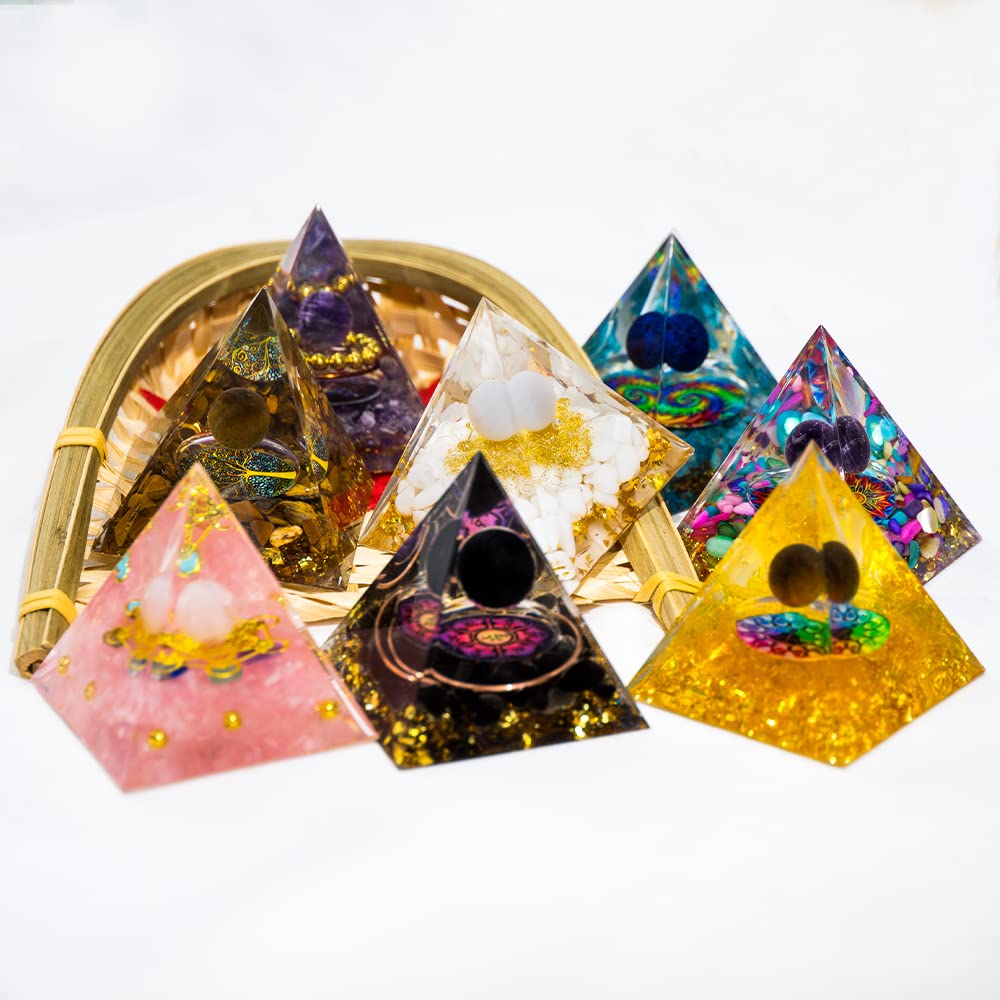 AierCrystal (2inch-7pcs Natural Healing Crystal Pyramid Set —Feng Shui Home Decoration, Chakra Balancing Purification, Energy Healing Meditation Tool, Home Ornament(5cm Pyramid 7pcs Set)