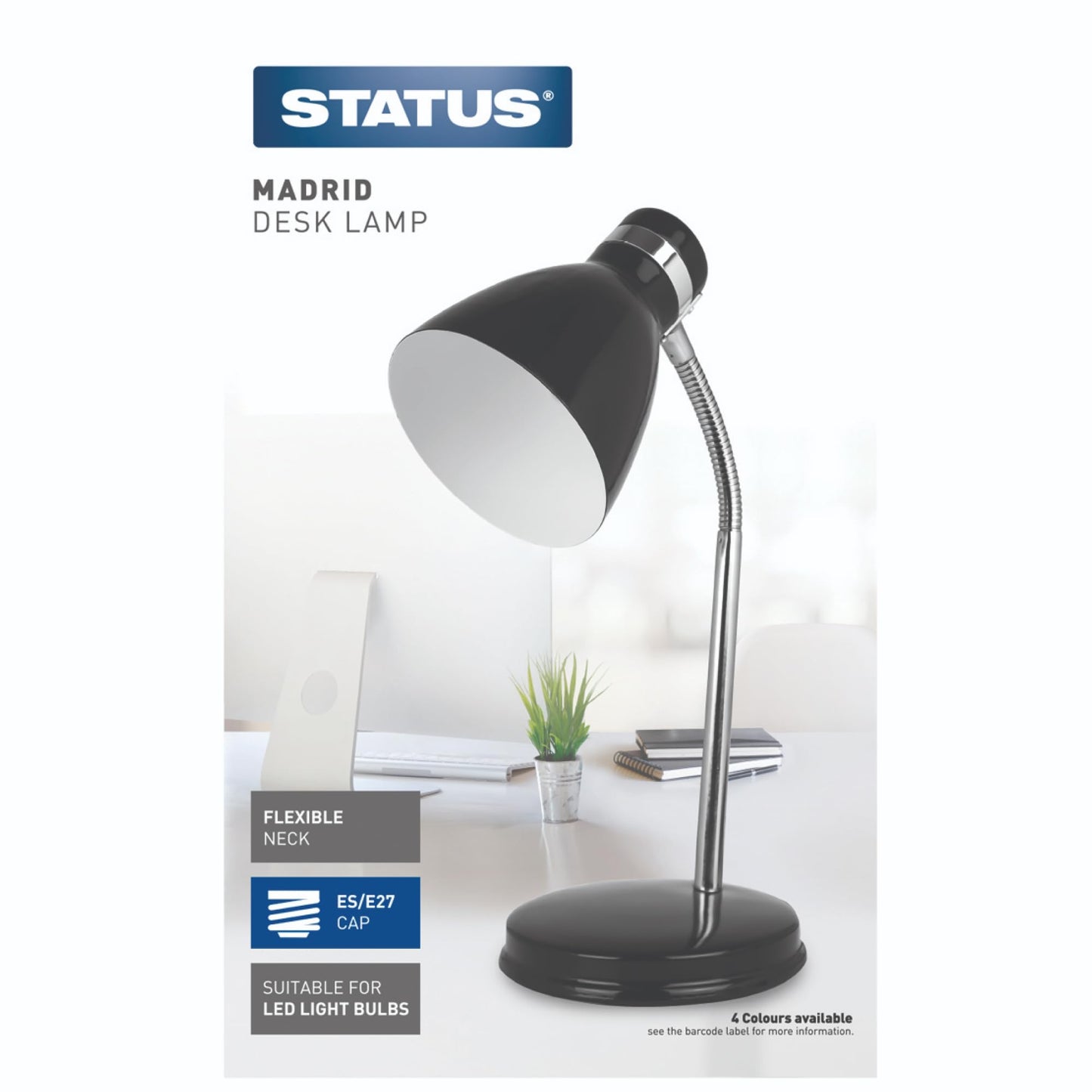 Status Madrid Desk Lamp | Flexible Desk Light | Black Desk Lamp | Study, Office, Bedroom | SDL2011ESBLK16