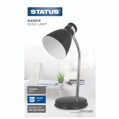 Status Madrid Desk Lamp | Flexible Desk Light | Black Desk Lamp | Study, Office, Bedroom | SDL2011ESBLK16