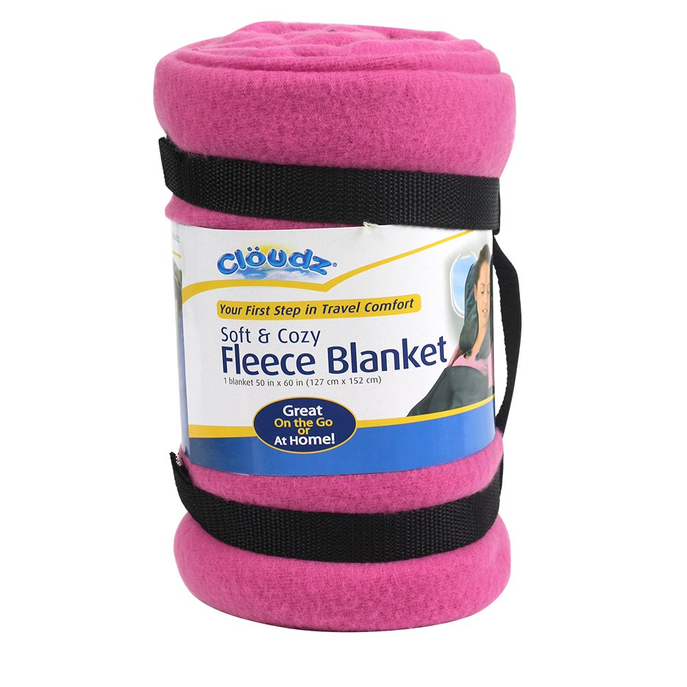 Cloudz Cozy Fleece Airplane Travel Blanket for Your Flight, Car, Camping, Home or Comforting Warmth Anywhere! - Fuchsia