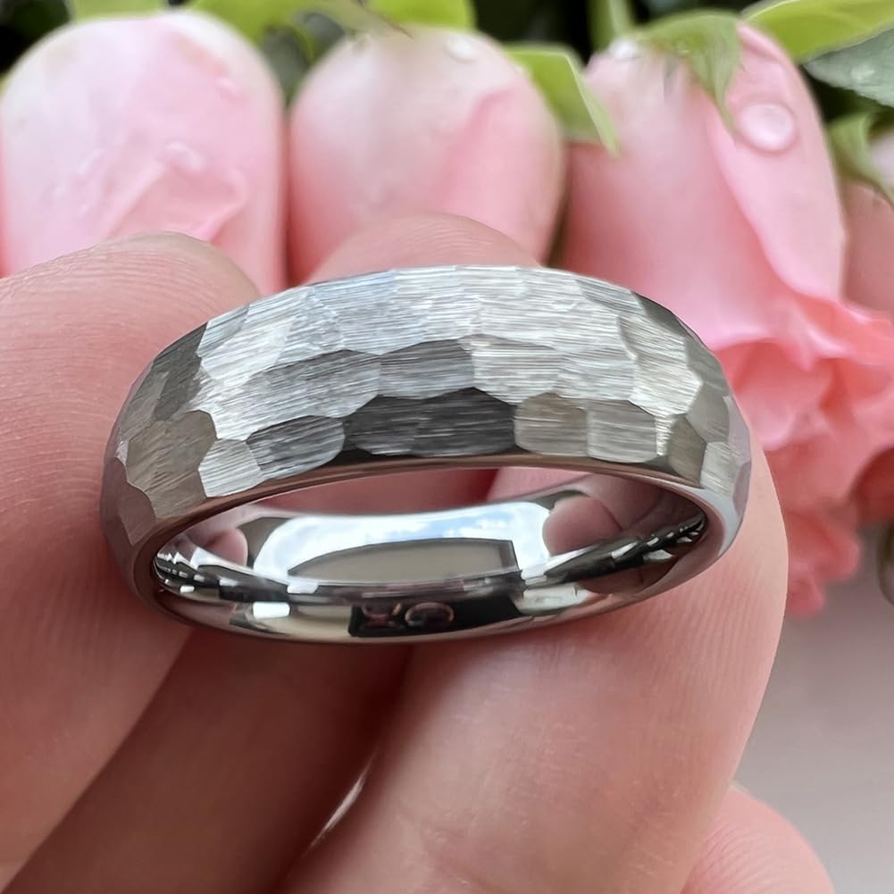 TUTISS 6mm Hammered Tungsten Carbide Rings for Men Women Engagement Wedding Bands Domed I Love You Engraved Comfort Fit Size 7