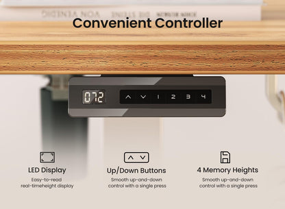 BANTI 55 × 28 Inches Standing Desk, Ergonomic, Electric Height Adjustable, Sit and Stand Up, Computer Desk with a Deeper Desktop, White Frame/Light Rustic Top