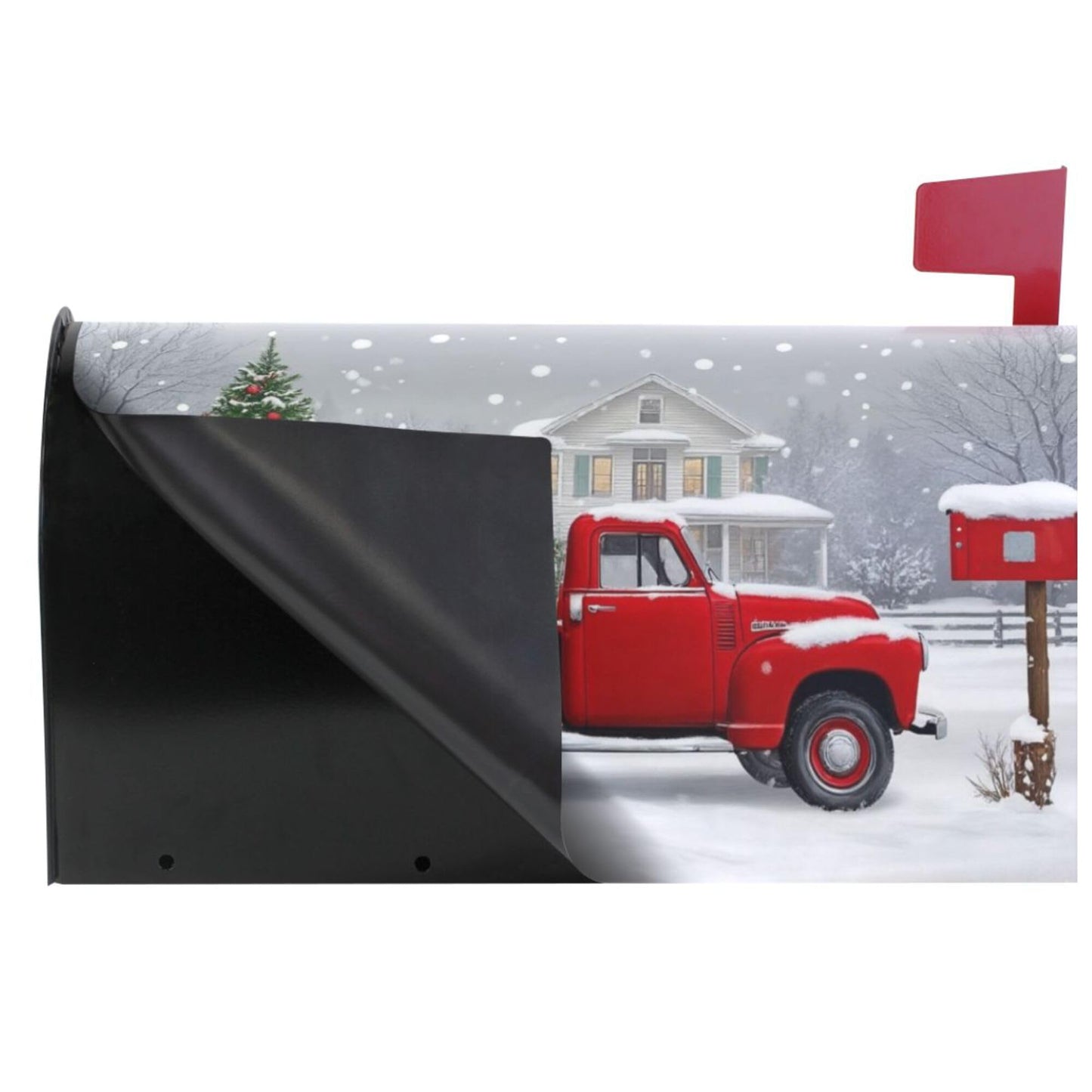 Christmas Tree Red Truck Magnetic Mailbox Covers Winter Snow Golden Retriever Dog Mailbox Cover Over Size Full Magnet Garden Yard Porch Mail Boxes Cover Holiday Decorations 25" L x 21" W