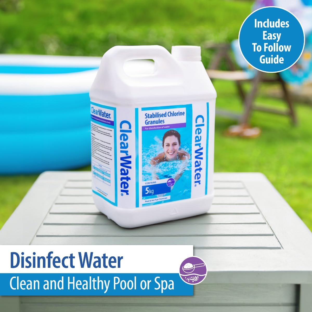 Clearwater Chlorine Granules for Hot Tub Spa and Swimming Pool Water Treatment for Rapid Disinfecting and Cleaning, Jerry Can, 5 kg