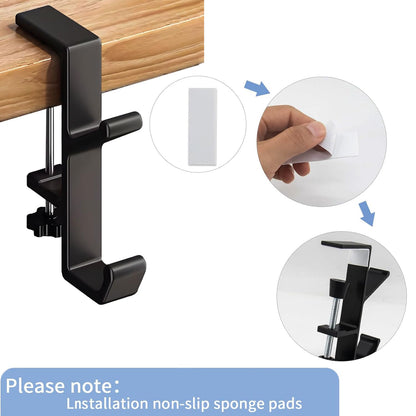 JAKO Headphone Stand Hanger Holder, Under Desk Aluminum Alloy Headset Stand with Fit for Gaming PC Accessories,Under Desk Clamp Hook Mount Suitable for Office, Computer Desk (Black)