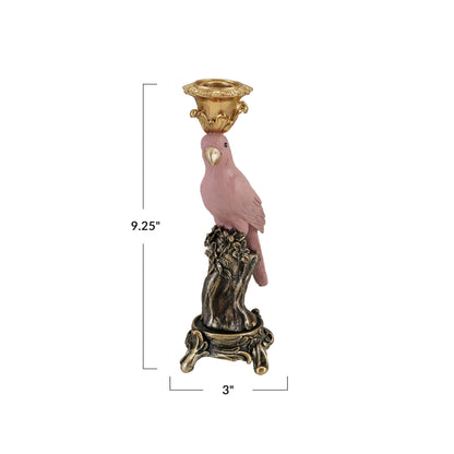 Creative Co-Op Resin Parrot-on-Branch Taper Candle Holder, Antique Gold and Pink Finish
