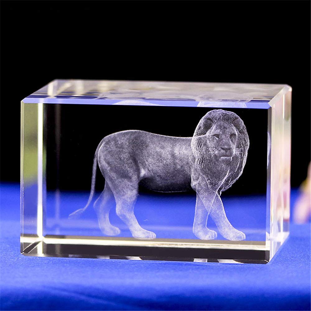 Uterstyle Crystal Lion Statue,3D Laser Etched Crystal Lion Figurine Art,Crystal Glass Cube Engraving for Home Decoration Birthday,Lion Ornaments Gifts (50 * 50 * 80mm)