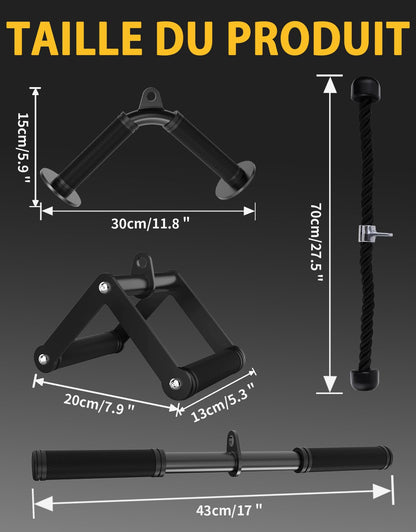 Fit4Fun Cable Machine Attachment Set,Non-Slip Rubber Grip LAT Pulldown Attachments for Pulley System, Cable Attachments for Gym