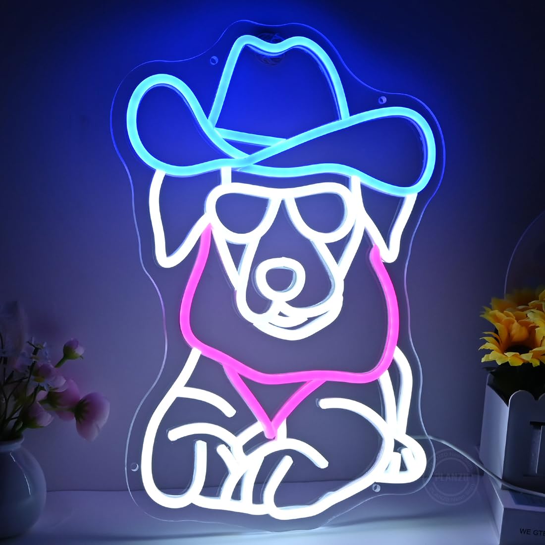 Planzo Cowboy Dog Led Neon Sign Light Bedroom Game Room Man Cave Bar Pub Club Home Wall Sign Decor USB 16.14"X12.4"