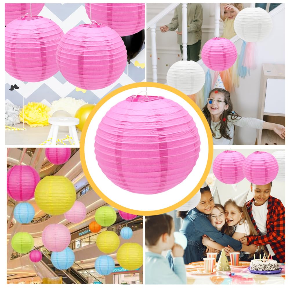 Ruidee 6Pcs Paper Lanterns Decorative Round Hanging Paper Lanterns for Birthday, Wedding, Christmas Xmas, Bridal, Home Decor, Party Decoration（12in/Rose）
