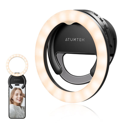 ATUMTEK 40 LED Rechargeable Clip-On Phone Selfie Ring Light for Photo and Video for Streaming, TikTok, Instagram, Zoom Meeting and Video Conferencing – Black