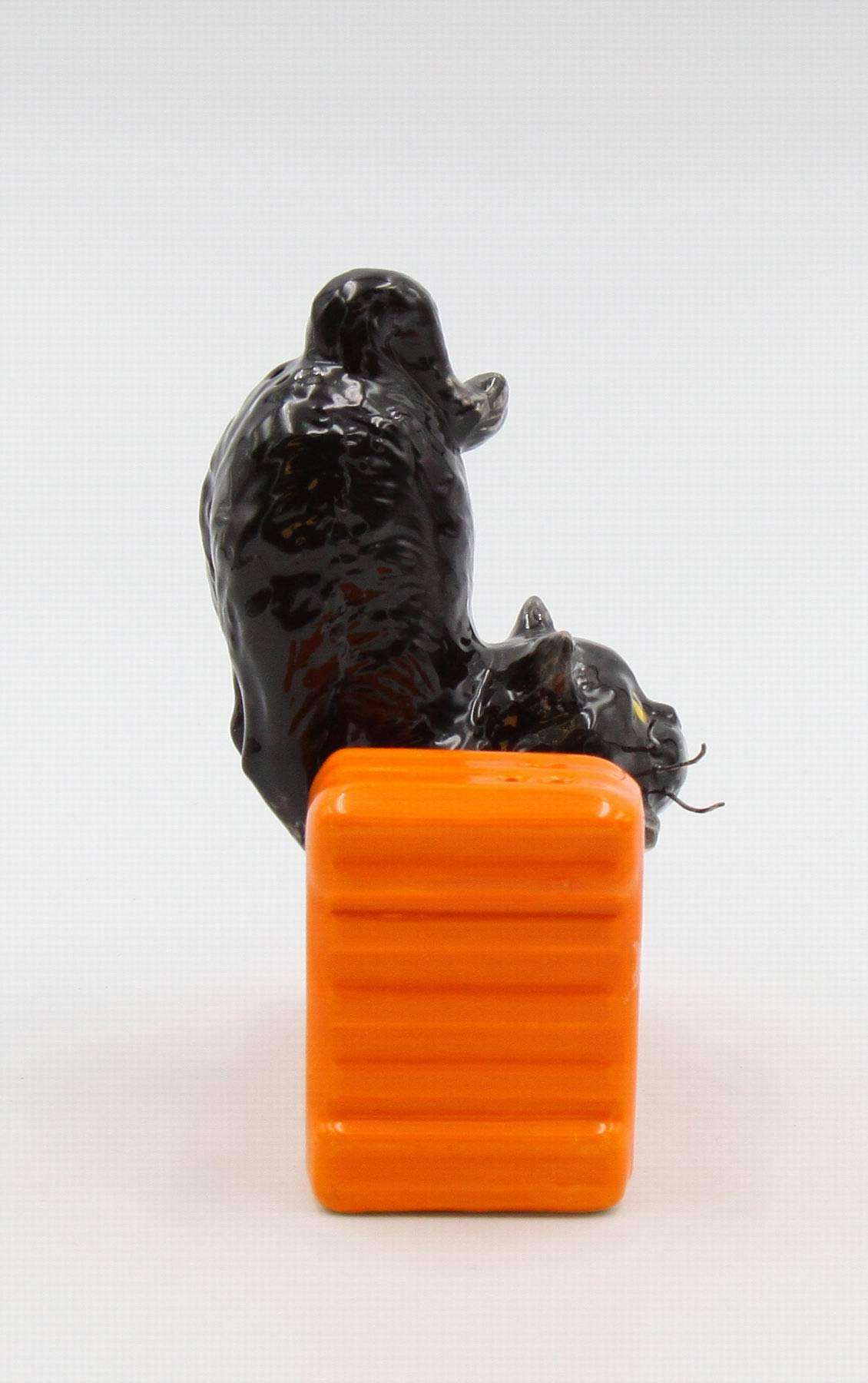 Fine Ceramic Black Cat on Boo Salt & Pepper Shakers Set, 4-1/2" H