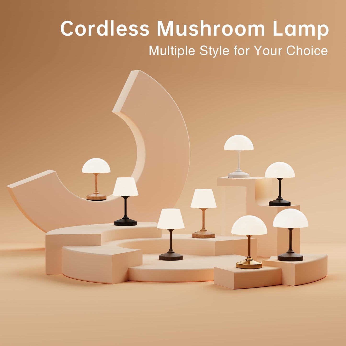 Dawnwake Mushroom Lamp Cordless Lamp Table Lamp,Outdoor Waterproof Shower Lamps,5000mAh Rechargeble Battery Operated Dimmable Touch Desk Lamps,LED Night Light for Bathroom Patio Camping Outdoor(Gold)