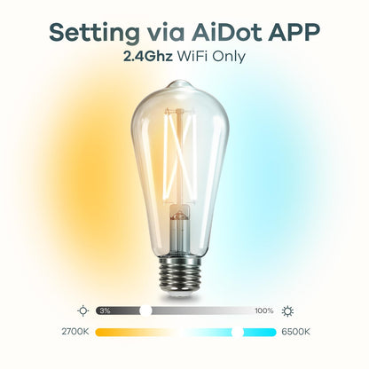 Linkind E26 Smart Edison Bulbs, 2700K-6500K Tunable WiFi Edison Bulbs with Remote Control, 8W 60W Equivalent Dimmable ST19 (ST58) Vintage Light Bulbs 800lm, Compatible with Alexa & Google Home, 4-Pack