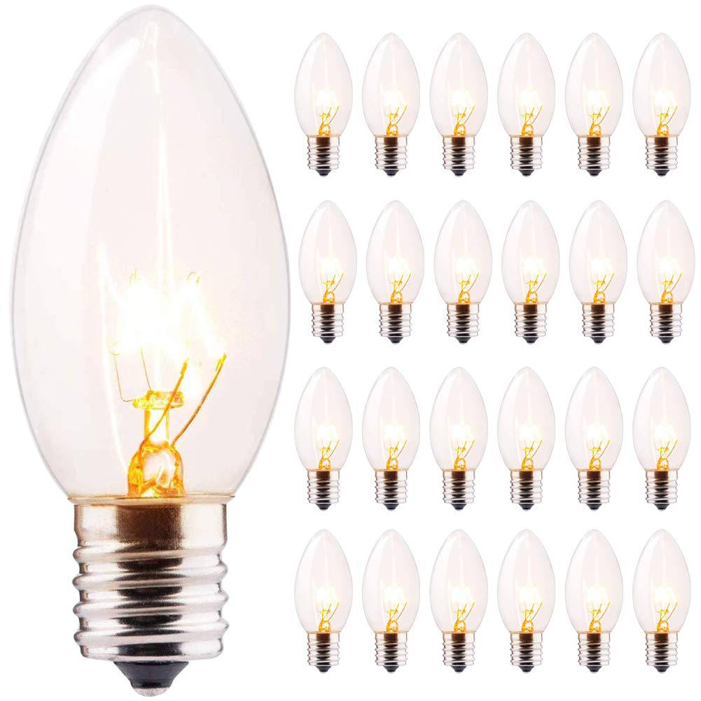 GOOTHY 25 Pack C9 Clear Christmas Replacement Light Bulbs, C9 Incandescent Replacement Bulbs for Outdoor Christmas String Lights, E17 Intermediate Base, 120V 7W Bulb, Warm White Night Light Bulbs
