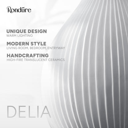 RONDURE 11.0" Modern Ceramic Table Lamp, Fully Dimmable Modern Bedside Lamps for Bedroom, Living Room and Nightstand, White Translucent Ceramic Shade, Warm Ambient Lighting, Corded, Bulb Included
