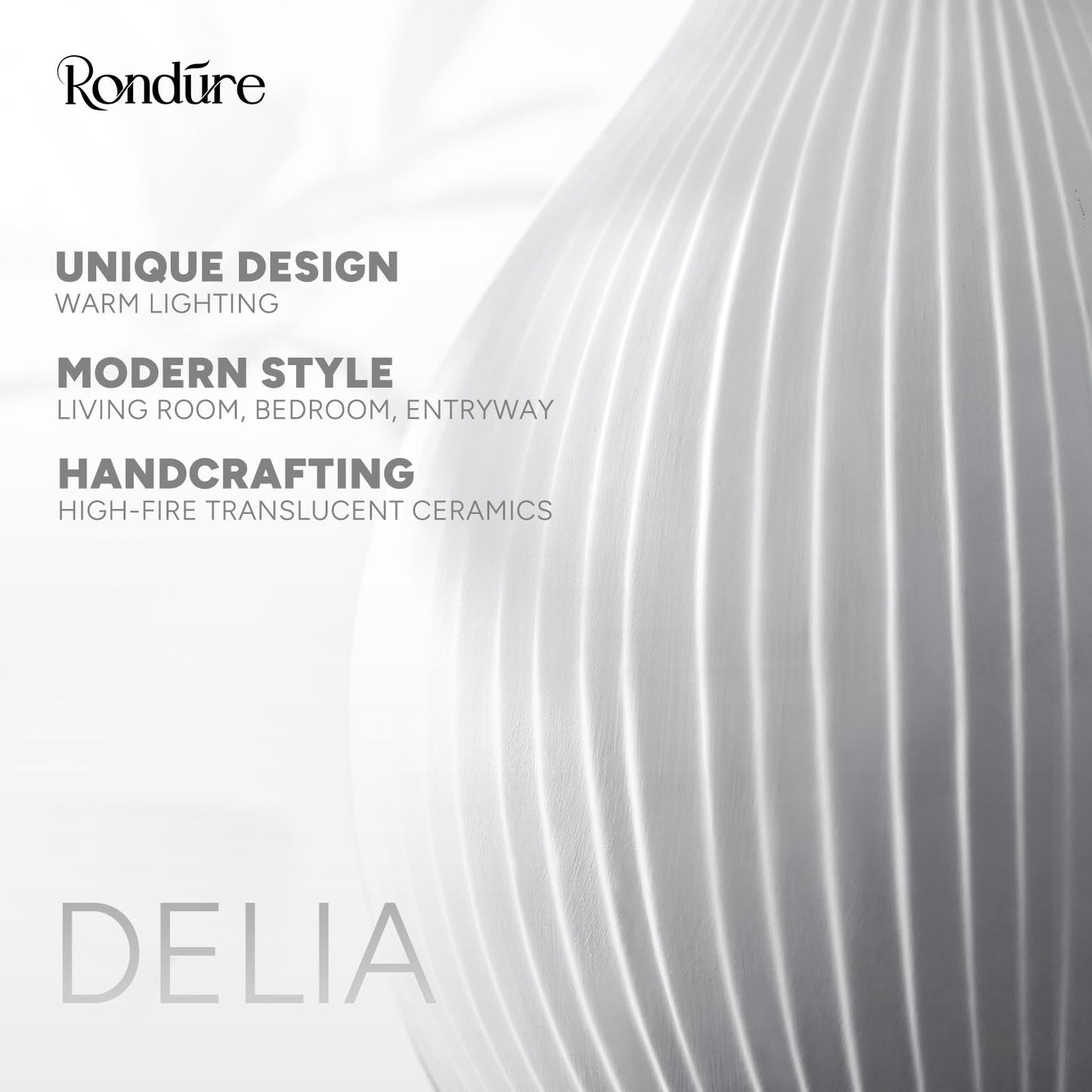 RONDURE 11.0" Modern Ceramic Table Lamp, Fully Dimmable Bedside Lamp for Bedroom Living Room Nightstand, White Translucent Ceramic Shade, Warm Ambient Decorative Corded Lighting, Bulb Included