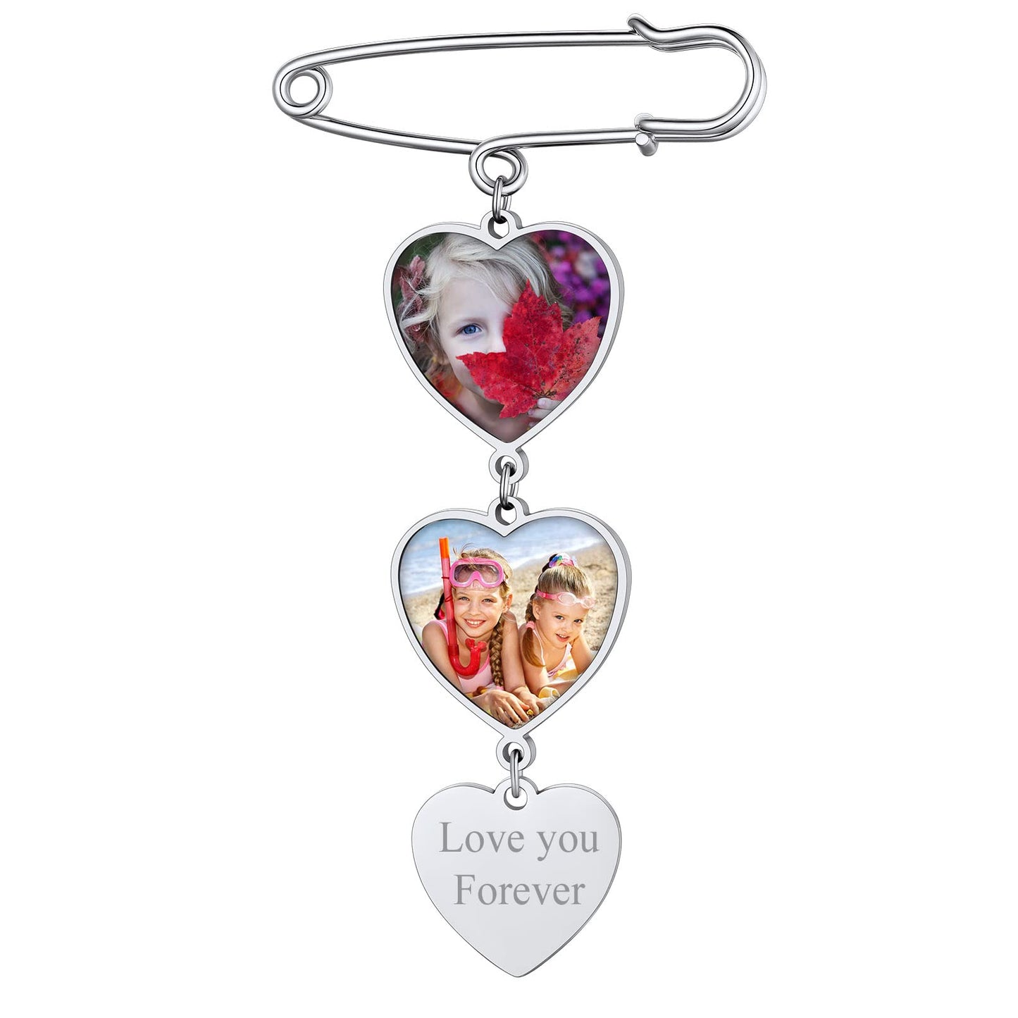 Custom4U Wedding Bouquet Photo Charm Memorial Pin Brooch for Groom