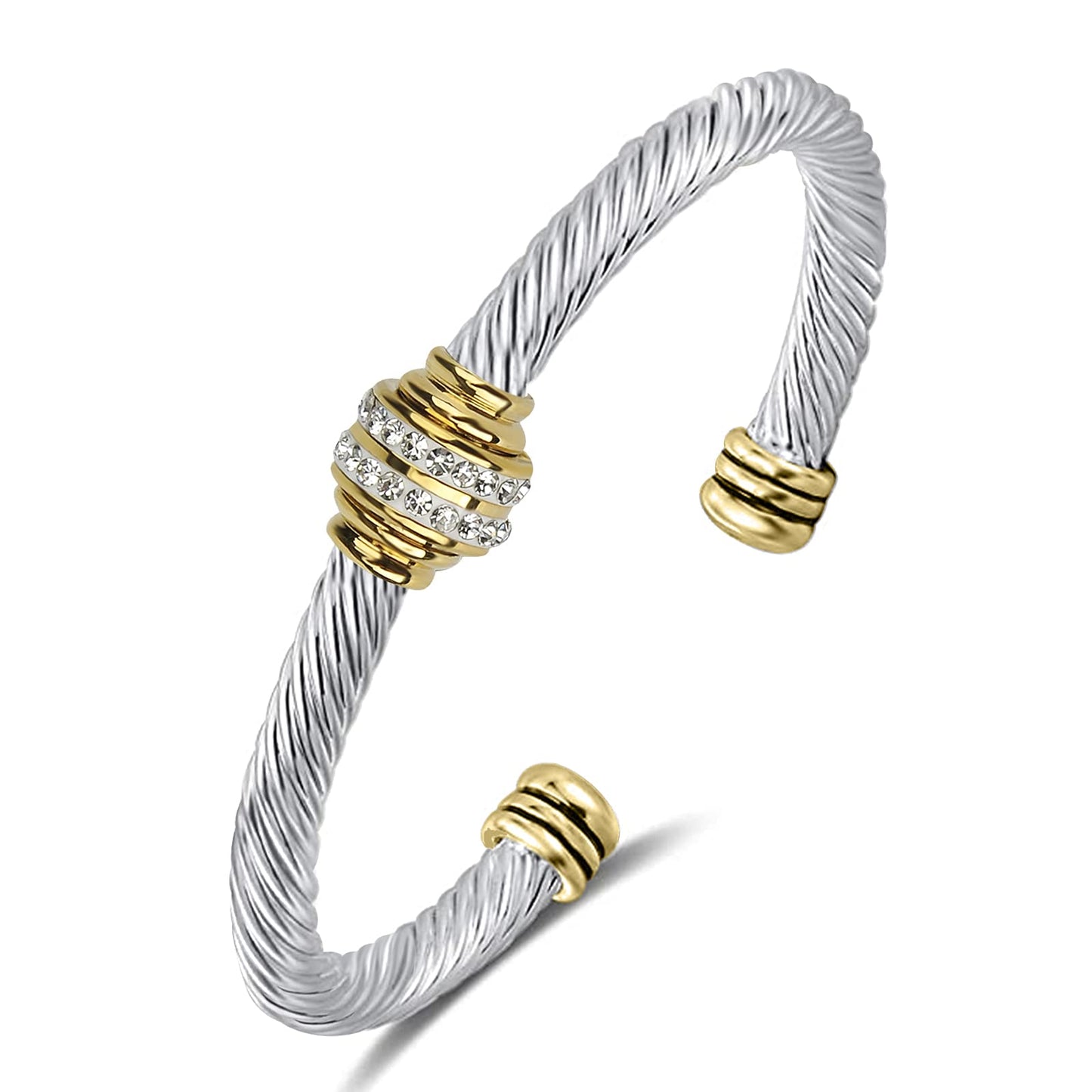 Tiyad Cable Bracelet Stainless Steel Vintage Twisted Wire Composite Open Bangle Bracelet, Adjustable Cuff Bangle Bracelet for Women & Men (Two-tone)