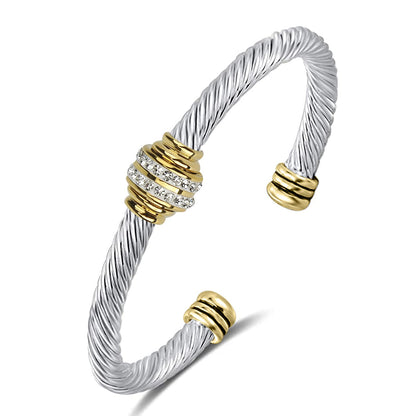 Tiyad Cable Bracelet Stainless Steel Vintage Twisted Wire Composite Open Bangle Bracelet, Adjustable Cuff Bangle Bracelet for Women & Men (Two-tone)