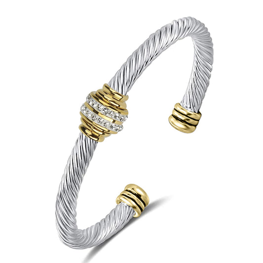 Tiyad Cable Bracelet Stainless Steel Vintage Twisted Wire Composite Open Bangle Bracelet, Adjustable Cuff Bangle Bracelet for Women & Men (Two-tone)
