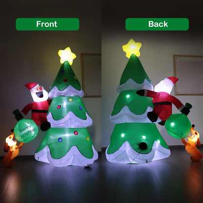 Christmas Inflatable Outdoor Decorations, 6.6FT Christmas Tree,Santa Chased by Dog Inflatable Christmas Blow up Yard Decorations with LED Light Up for Xmas New Year, Winter, Yard Garden Lawn Décor