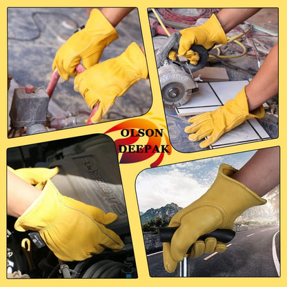 OLSON DEEPAK Cowhide Leather Work Gloves for Men and Women,Gardening Gloves,Driving Gloves (1, Large) …