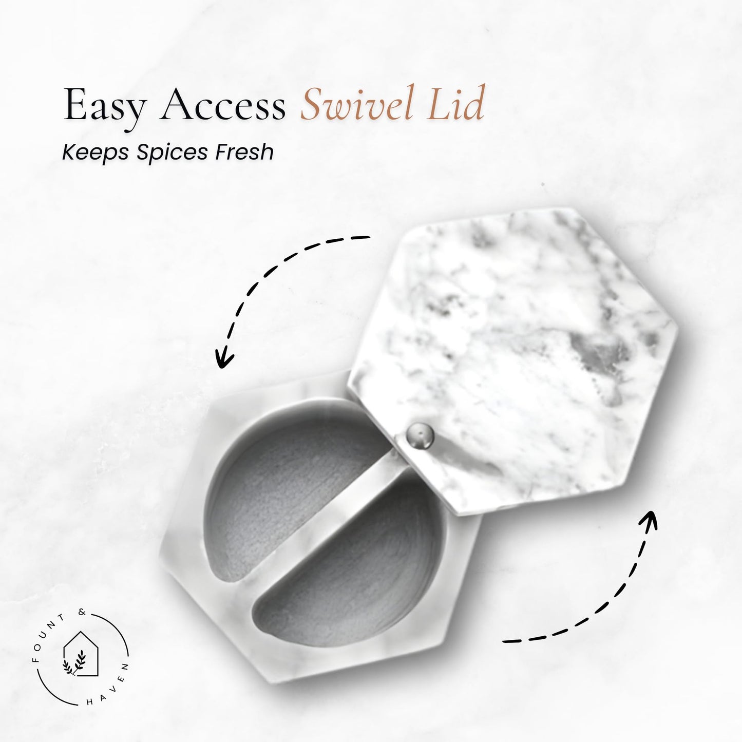Fount & Haven Marble Salt and Pepper Pinch Pots Durable Marble Salt Container for Countertop, Cooking, and Serving Perfect for Herbs, Spices, Gourmet Salts, and Seasonings in Open Pinch Bowls