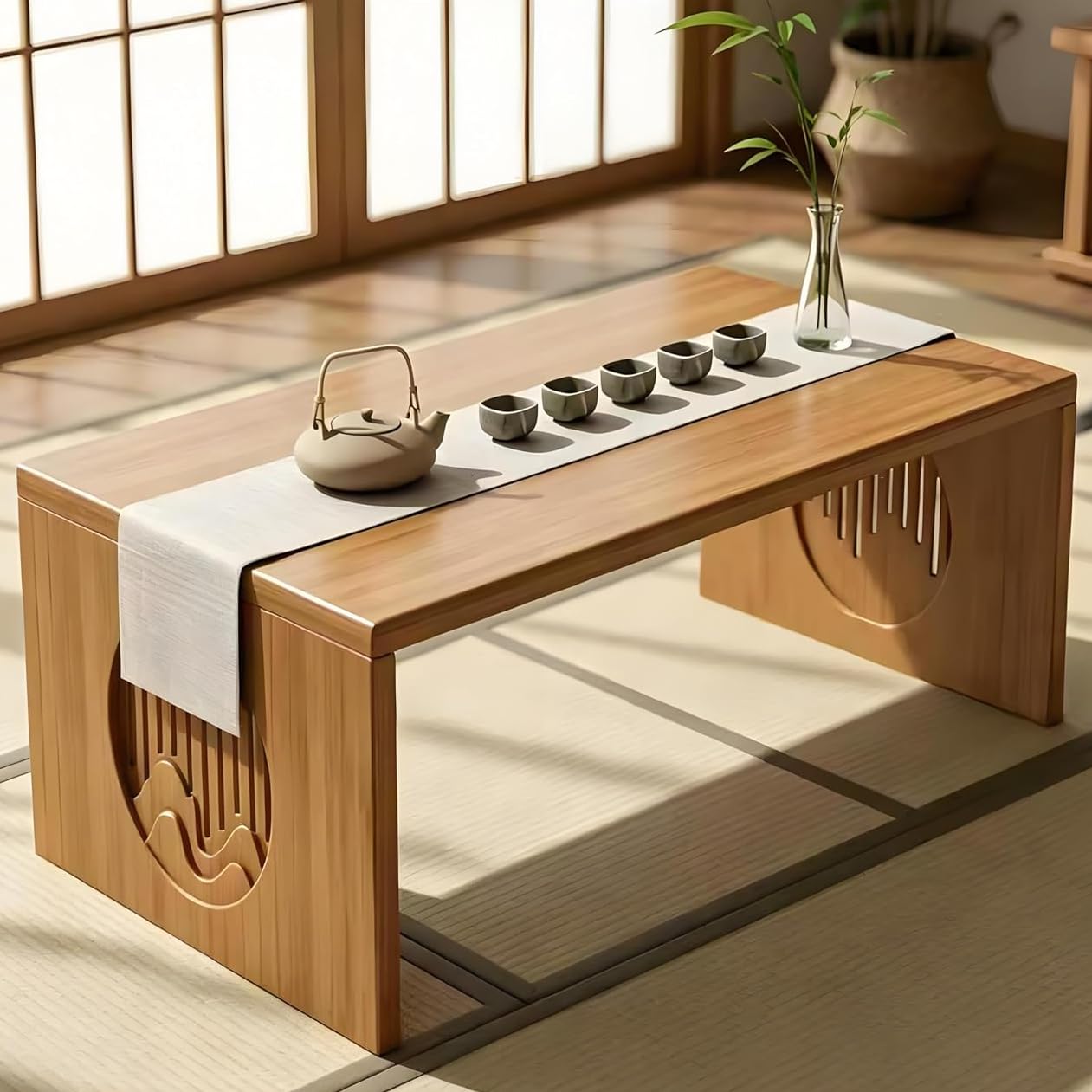 Ekjkldo Folding Coffee Table, Foldable Japanese Floor Table No Assembly, Low Coffee Table for Sitting On The Floor, Small Coffee Tables for Living Room Meditation Tea Room Tatami Dining 39.4 Inch