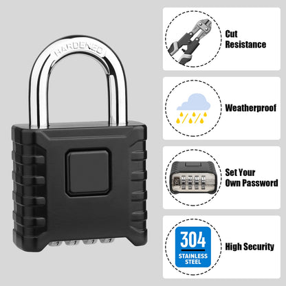 Diyife Heavy Duty Combination Padlocks Outdoor, [Weatherproof] 52mm Large 4 Digit Code Padlock with 8mm Thick 304 Stainless Steel Shackle for Garage, Home, School, Gate, Shed, Fence, Warehouse, Gym