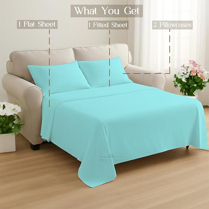 Sleeper Sofa Bed Sheet, 100% Cotton 400 Thread Count, 4 Piece Set, Deep Pocket