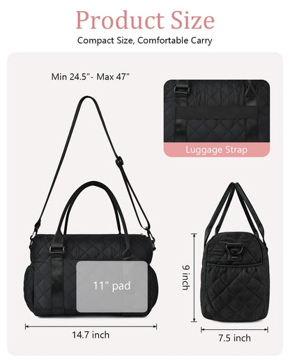 KUIRAN Gym Bag for Women with Yoga Mat Holder, Small Mini Gym Tote Bag Puffy Quilted Lightweight Sports Duffel Bag with Wet Compartment for Dance Yoga Workout Travel - Black