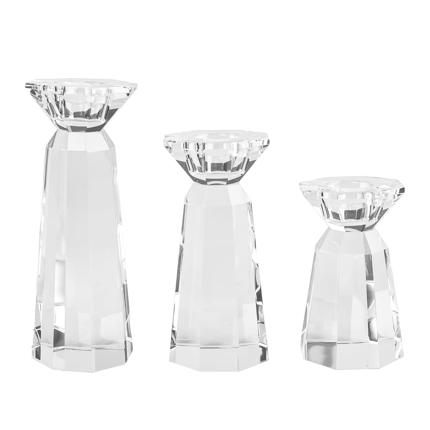 DONOUCLS Crystal Tapered Candle Holders Crystal Candlestick Home Tabletop Decorations Pack of 3, Comes with Gifted Box
