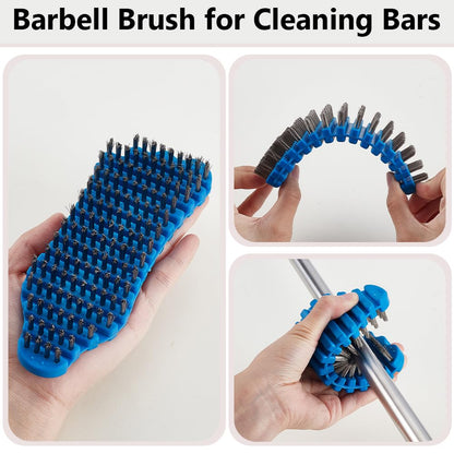 AHANDMAKER 2Pcs Barbell Brush for Cleaning Weighted Bars, TPE and Steel Wire Bristle Barbell Cleaning Brush Scrubber Weightlifting Bar Flexible Cleaner for Athletic Gym Equipment Maintenance, Blue